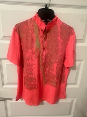 Ladies jamie sadock Neon Coral Short-Sleeve Zip Polo